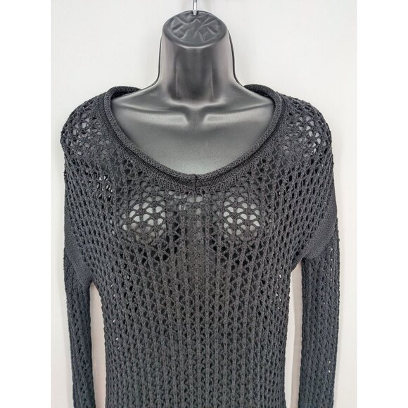 Crochet Open Knit Sweater Women Size XS Roll V Neck Oversized Pullover Goth Y2K - Picture 5 of 11